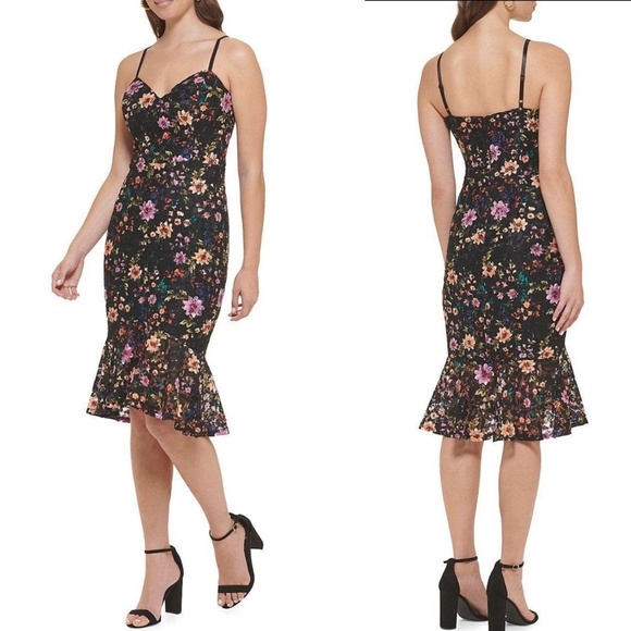 Guess Floral Lace Trumpet Dress - Picture 1 of 8
